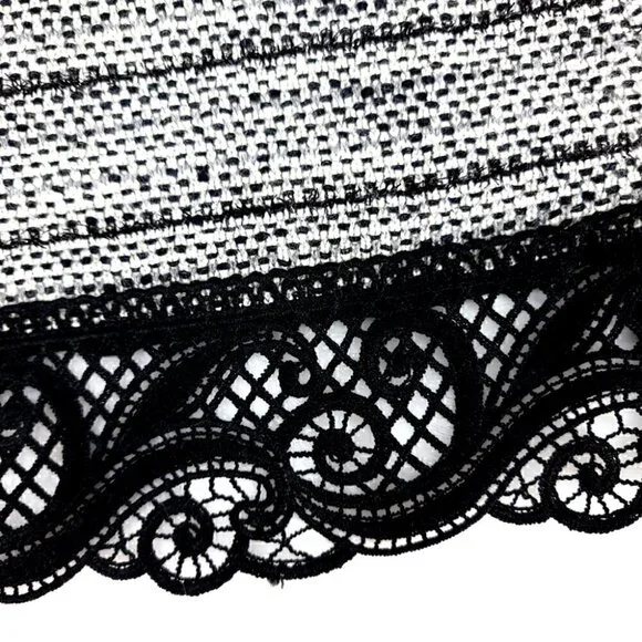 Chico's EUC Women's 0 Black White Laced Fringe Cardigan Cotton Blend Tweed - Picture 7 of 11